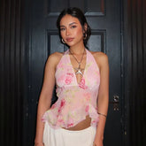 Pink Flower Halter Top