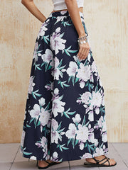 Floral Print Elastic Waist Belted Pants