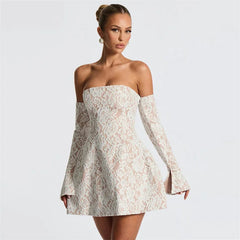 White Lace Off Shoulder Mini Dress