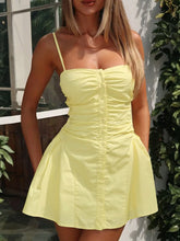 Ruffled Spaghetti Strap Buttoned Mini Dress