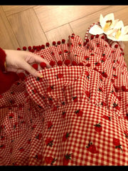 Red Strawberry Print Tassel Long Skirt - Sweet Ball Gown A-Line