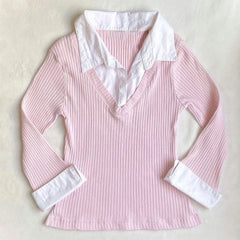 Pink Ribbed Layered Long Sleeve Shirt