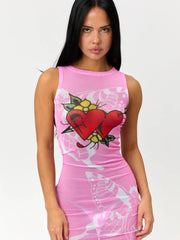 Tank Sheer Printed Bodycon Mini Dress - Slim Fit