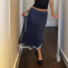 Polka Dot Lace Maxi Skirt
