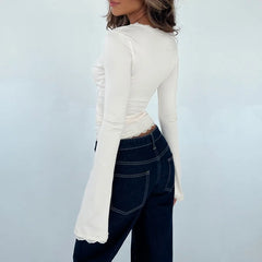 Lace Trim Cross Tie Ballet Wrap Top