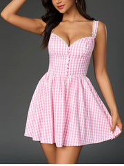 Plaid Strappy Ruched A-line Mini Dress