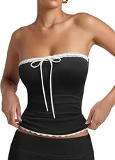 Lace Splice Strapless Top