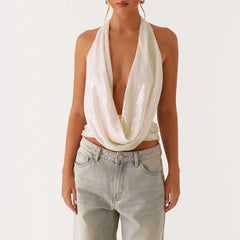 Sequin Deep Neck Halter Tank Top