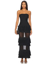 Black Ruffles Patchwork Strapless Maxi Dress