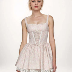 Floral Print Lace Patchwork A-line Mini Dress