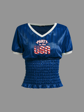 Party in USA Letter Graphic Ruched T-shirt - Casual Regular Fit