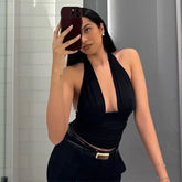 Deep Neck Halter Crop Top �Backless & Bold Fit
