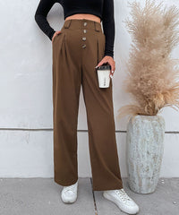 Solid Button Front Casual Pants