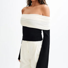 Black Knitted Off-Shoulder Top