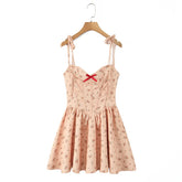 Orange Floral Print Bow Tie Up Mini Dress