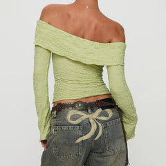 Off Shoulder Long Sleeve Textured Top