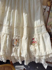 White Embroidery Lace Long Skirt - Sweet A-Line