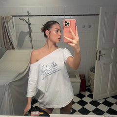 Swan Lake Asymmetry Shoulder Grpahic Tee