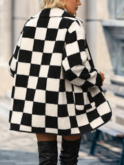 Plaid Single Breasted Faux Fur Coat