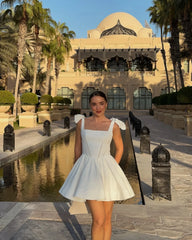 White Bowknot A-line Mini Dress