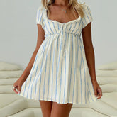 Strips Short Sleeve Babydoll Mini Dress