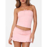 Bow Trim Tube Top And Mini Skirt Set