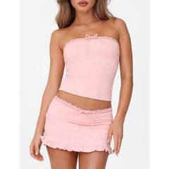 Bow Trim Tube Top And Mini Skirt Set