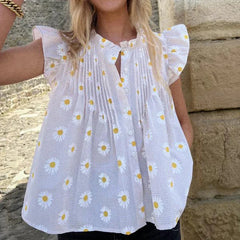 Floral/Plaid Patterm Flowy Peplum Blouse