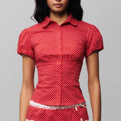 Button Down Lapel Top - Polka Dot Slim Fit