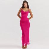 Mesh Pink Ruched Bodycon Strap Midi Dress