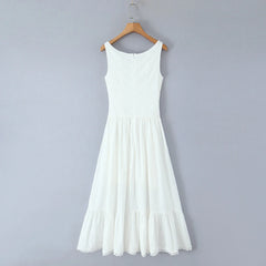 White Front Buttons Tank Maxi Dress - Fit & Flare Regular Fit