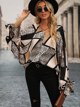 Leopard Print V neck Cuff Tie Blouse