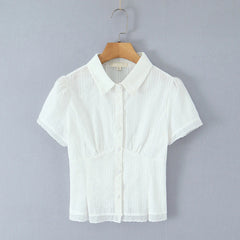 Plaid Short Sleeve Lapel Collar Top