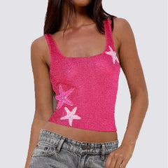 Star Patchwork Cropped Tank Top - Sequined Summer Style