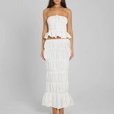 Ruched Strapless Crop Top Maxi Skirts Trim