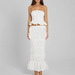 Ruched Strapless Crop Top Maxi Skirts Trim
