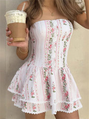 White Floral Printed Mini Dress - Slim Fit