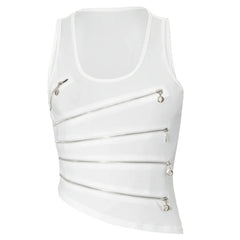 White Zipper Slit Tank Top