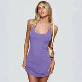 Purple Halter Beaded Mini Dress