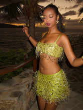 Tassel Sequin Crop Top & Skirt Set �Mini Style