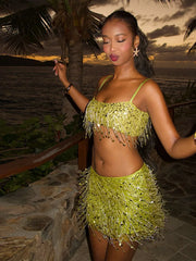 Tassel Sequin Crop Top & Skirt Set �Mini Style