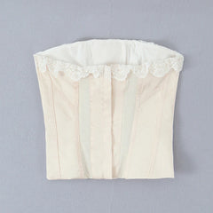 Lace Trim Beige Corset Top