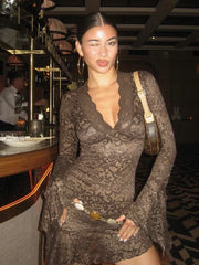 Lace Ruffles Long Sleeve Mini Dress