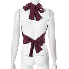 Halter Pinched Ruched Open Back Top