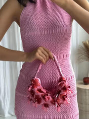 Pink Knitted Ruffles Mini Dress