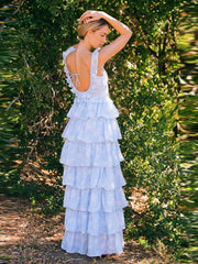 Blue Ruffles Layered Maxi Dress