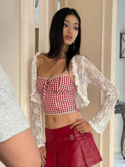 Red Plaid Print Camisole Bustier Top