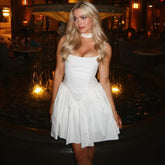 Embroidered Strap Pleated Mini Dress