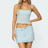 Halter Tiered Tank Top & Lace Mini Skirt Set - Slim Fit