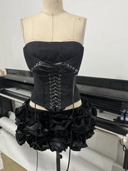 Black Corset Top & Ruffle Mini Skirt Set